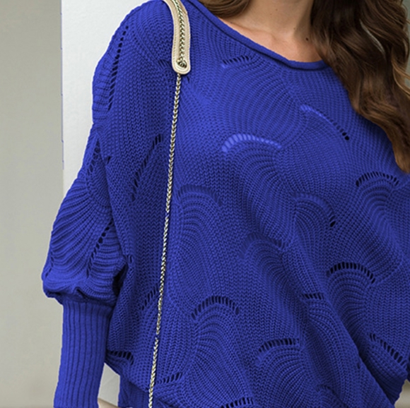 Blue Openwork Knit Top - Picture 2 of 11
